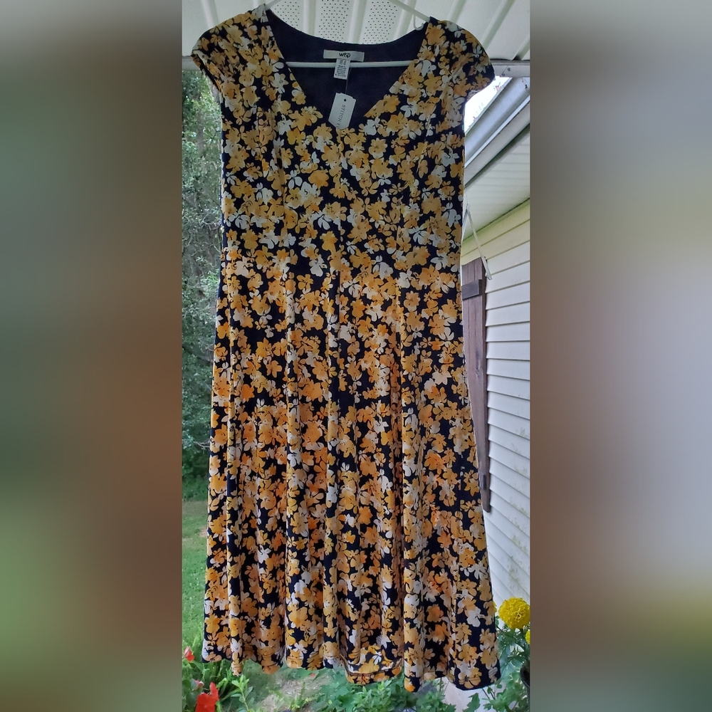 Blue and yellow flowered wisp dress